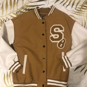 Fear of God Brown and White Varsity Jacket